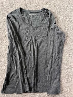 Eddie Bauer Dark Gray V-Neck Long Sleeve Top